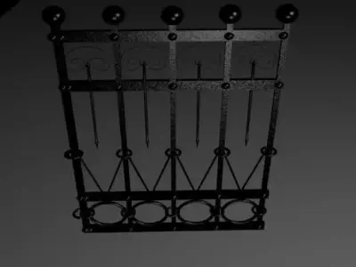 Fence wrought iron gate Low-poly 3D model