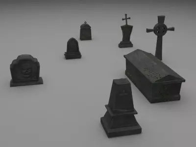 PBR TombStone gravestone with cross Low-poly 3D model