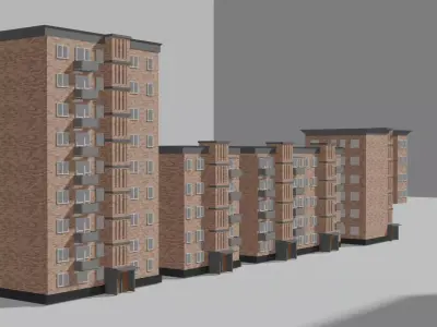 Set of Soviet Brick Residential Buildings 9   6 and 5 Floors 3D model