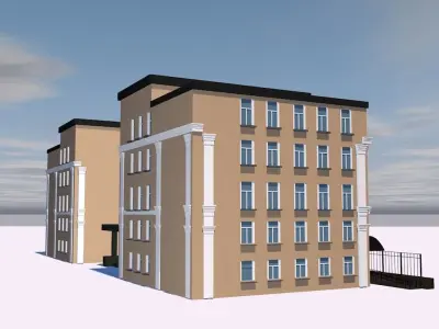 Hotel school building on cloudy day Low-poly 3D model