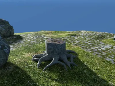 stone trunk and grass 3D model