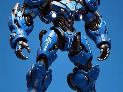 Blue Battle Mech 3D Model LowPoly Heavy Armor Sci-Fi Design Low-poly 3D model