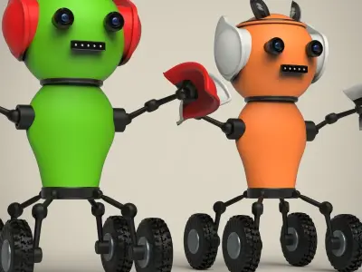 Robots four toy on wheels 3D model