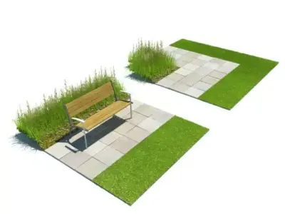 Park Bench On Sidewalk 3D model