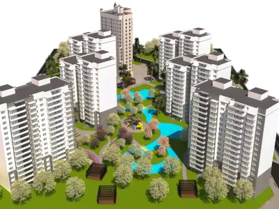 Modern Apartment Complex 3D Model Low-poly 3D model