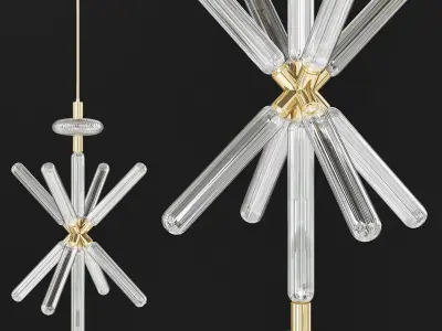 VUOKSA glass and brass starburst chandelier Low-poly 3D model