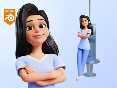 Nurse Cartoon Female Character Low-poly 3D model