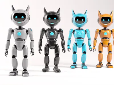 Cute Cat-Eared Sci-Fi Robot Low-poly 3D model