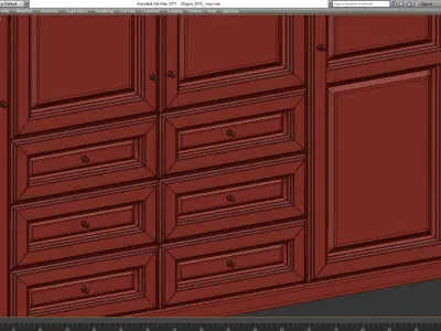 Wardrobe 3d model with doors and drawers Low-poly 3D model
