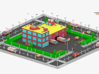 Cartoon City Fire Station 3D model