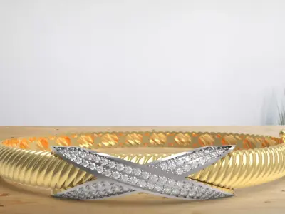 Light weight gold bracelet with X shape Gem on top Free 3D print model