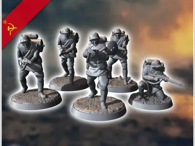Set of 5 WW2 Soviet stormtroopers with flamethrowers 13 - Soviet 3D print model