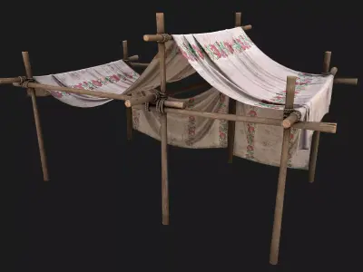 Large trade fair Ukrainian tent stall Low-poly 3D model