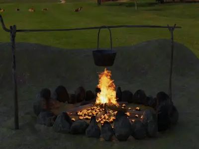 Bonfire with a rusty charred bowl 3D model