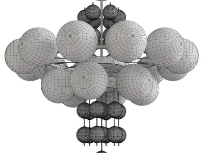 Large Chandelier with Brass and Glass Bulbs Low-poly 3D model