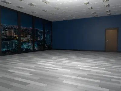 empty room with night city Low-poly 3D model