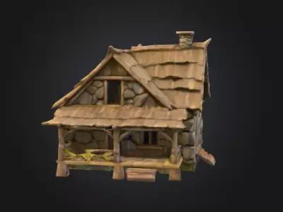 Medieval Stone Cottage Low-poly 3D model