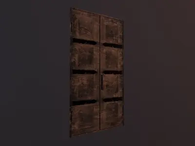 Wooden door with iron elements Low-poly 3D model