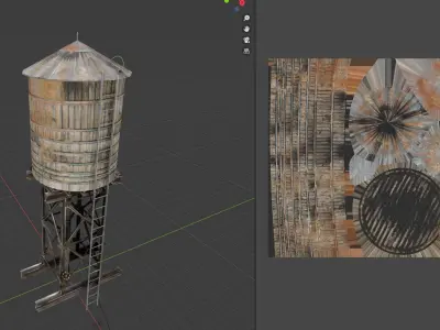 Water tank rooftop game ready asset Low-poly 3D model