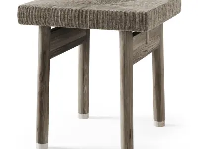 Wooden rattan stool  3D model