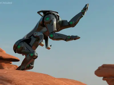  Sci-Fi Bio-Mechanical Transport Unit White Black Rigged 