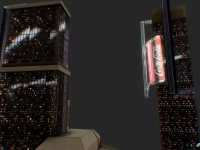 Low Poly Futuristic Sci-fi Skyscraper City Block Low-poly 3D model