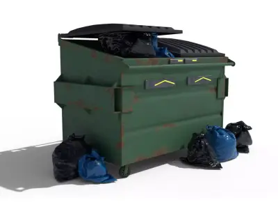Cyberpunk Garbage Dumpster with Bags 3D model