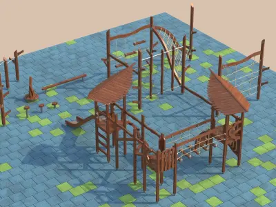 Modern wooden eco playground 3D model