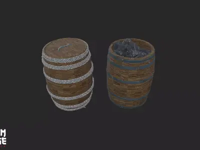 Wooden Barrel Pack Low-poly 3D model