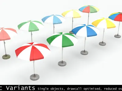 Garden Umbrella - 5 Color Variants  Low-poly 3D model