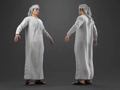  Man Wearing Omani Thobe with Keffiyeh White Fur for Cinema 4D 