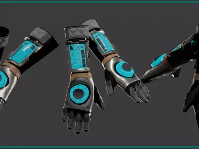 female SCI-FI gloves with texture and smart material 3D model