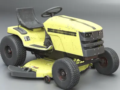  Old Ride-On Lawn Mower Realistic Garden Tractor PBR Textures 