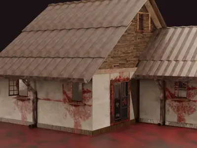 Horror Mansion Gothic House Bloodstained Walls Cursed Doors  Low-poly 3D model