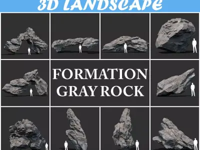 Low poly Gray Rock Formation Pack 191227 Low-poly 3D model