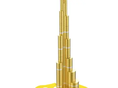 Burj Khalifa building consisting from golden coins 3D model