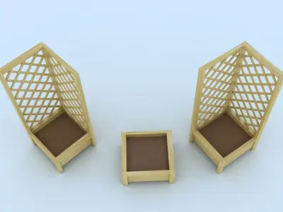 Arbor two wooden planters and flower pot 3D model