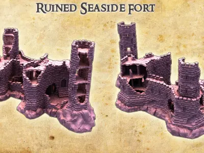 Ruined Seaside Fort Tabletop Terrain 28 MM 3D print model