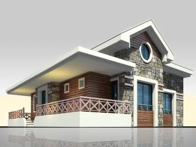 Home Architectural 3d Model with Render Scene Low-poly 3D model