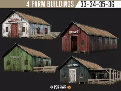 33-34-35-36 - Farm Buildings 4K PBR GameReady Low-poly 3D model