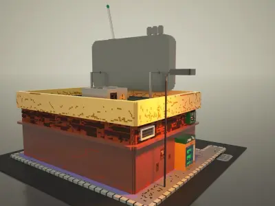 3D Voxel model of a retro radio station Low-poly 3D model