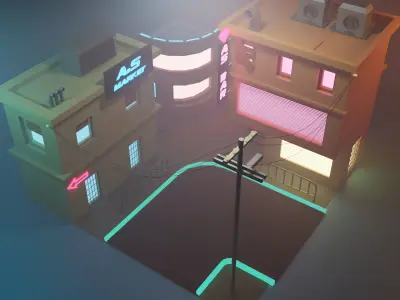Cyber punk city model Low-poly 3D model