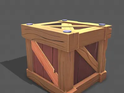 Stylized wood box Low-poly 3D model
