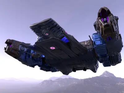 Sci-fi Battle Spaceship Essenor-Rigged Low-poly 3D model