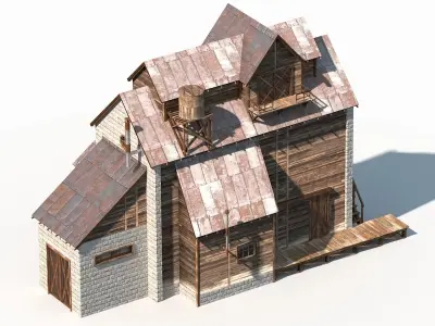 Old Factory Barn Low Poly Low-poly 3D model