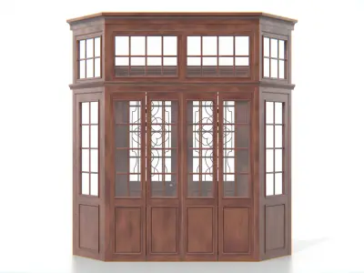 Antique Wooden Double Door 02 Low-poly 3D model