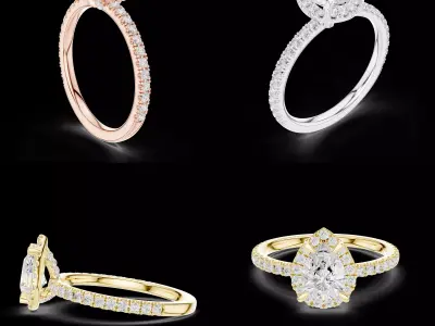 Pear Halo Pave Engagement Ring 3D Model for Jewelry CAD Printing 3D print model