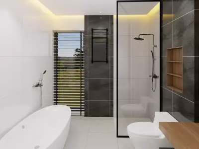 Modern Minimalist Bathroom Interior Scene Low-poly 3D model