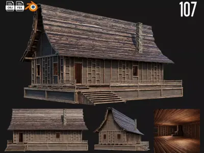 Old Medieval House Building 4K Textures GameReady 107 Low-poly 3D model
