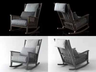 Gray four different rocking chairs 3D model